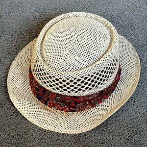 Stylish Tan Fedora with Multicolor Band. Size XL.